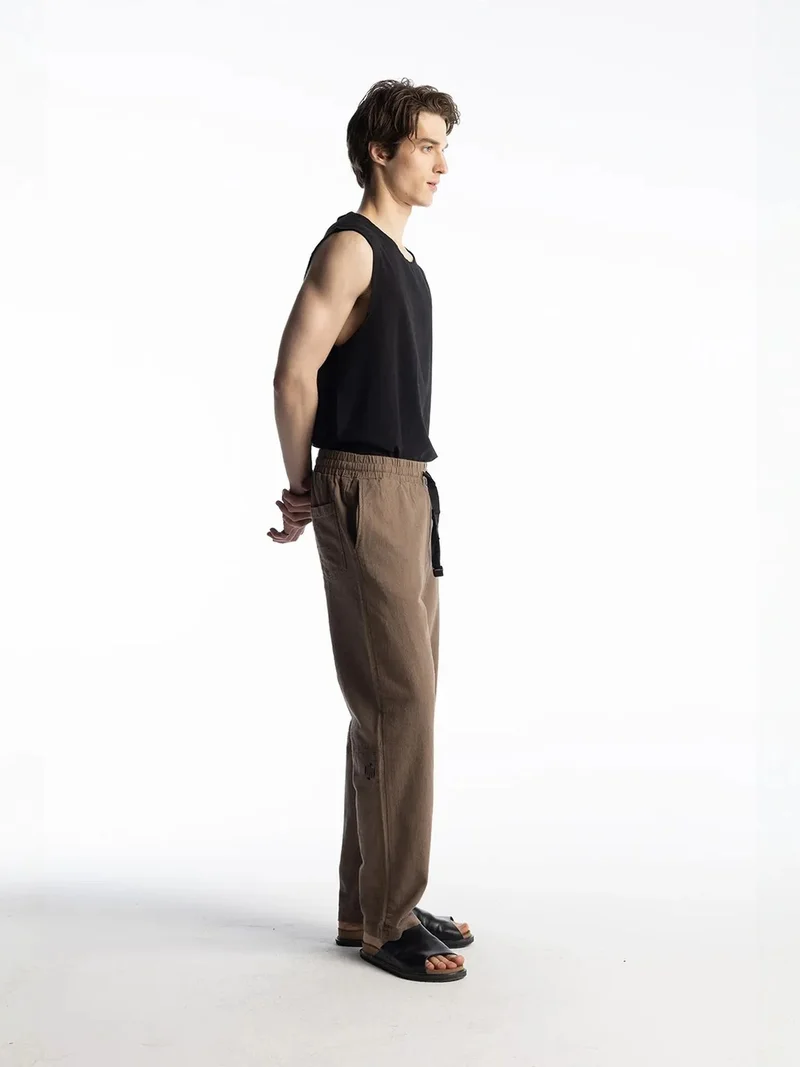 Giesto Mocha Brown GIESTO Straight Leg Pants with Drawstring Waist for Men | Best Price UAE